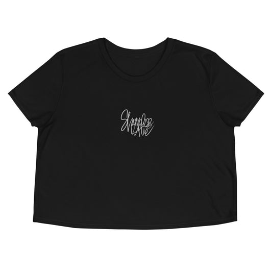 Swirly Shameless Ave Embroidered Crop Tee